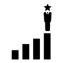Vertical bars ascending to the right with a person atop the highest